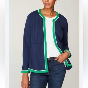 J. JILL WEAREVER DOUBLE FACE JERSEY JACKET CONTRAST TRIM NEW NAVY GREEN MEDIUM